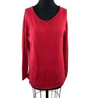 TWINSET Simona Barbieri Red Knit Pocket Tunic Sweater Back Zip Scoop L Italy